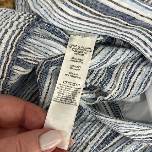 Chico’s Striped Linen Blend Textured Straight Leg Crop Pants Size XL - Picture 6 of 10